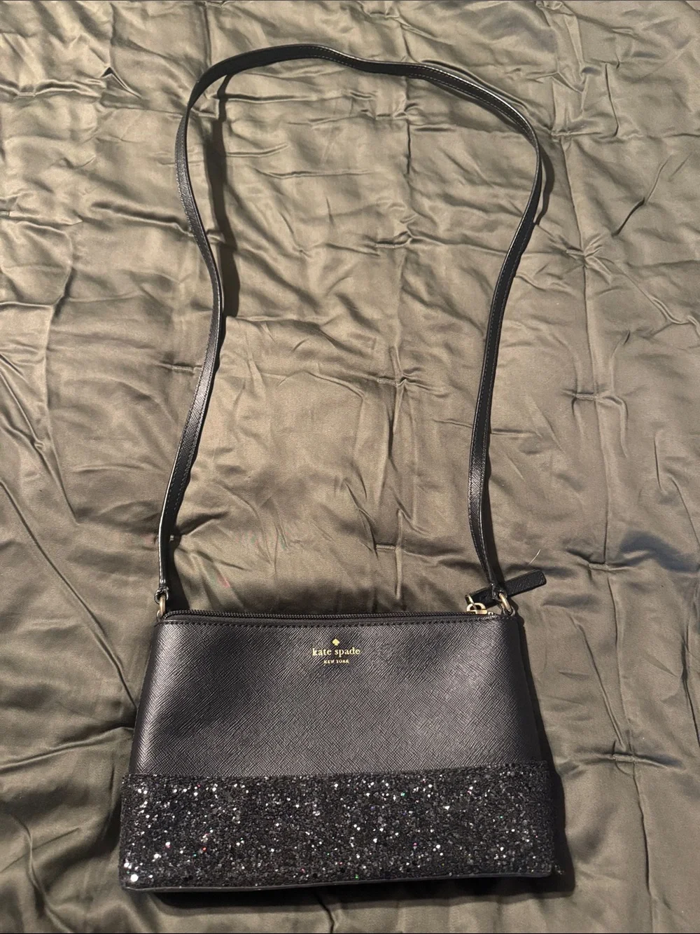 kate spade black crossbody with glitter trim